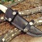 9" full tang blade Damascus steel skinning pocket camping knife, Cow hide sheath