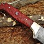 9" full tang blade Damascus steel skinning pocket camping knife, Cow hide sheath