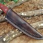 9" full tang blade Damascus steel skinning pocket camping knife, Cow hide sheath