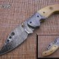 Damascus folding camping knife, 7.5" Various scales available, Leather sheath