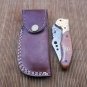 Damascus folding camping knife, 7.5" Various scales available, Leather sheath
