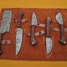 5 piece Kitchen knife set, Brow jigged scale, Overall 42" long,suede roll sheath