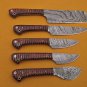 5 piece Kitchen knife set, Brow jigged scale, Overall 42" long,suede roll sheath
