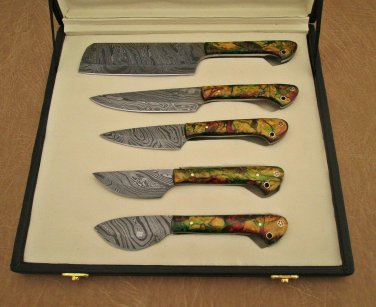 Camouflag scale 5 pieces Kitchen knife set, Overall 42" long, suede roll sheath
