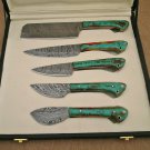 5 pieces Kitchen knife set Overall 42" long Green Camou scal, esuede roll sheath