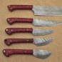 5 piece Kitchen knife set, Chef, cleaver, Win color Jigged scale, Suede Roll bag