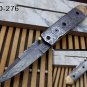 7.5" long  Damascus steel scale & blade Folding Knife, Brass bolster, Cow sheath