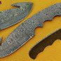 9" long gut hook trailing point Damascus steel blank blade, 3.5" Cutting edge