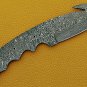 9" long gut hook trailing point Damascus steel blank blade, 3.5" Cutting edge