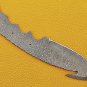9" long gut hook trailing point Damascus steel blank blade, 3.5" Cutting edge