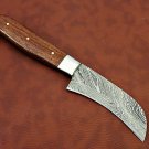 9.5" long Damascus steel blade peeler knife, Brown & Beige wood scale,