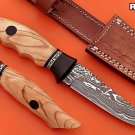 9 straight back blade skinning Knife, finger serrated wood scale, Leather sheath