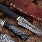 Eagle graphic scale trailing point blood groove blade skinning knife W/ sheath