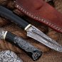 Eagle graphic scale trailing point blood groove blade skinning knife W/ sheath