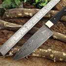 10.5" long Damascus steel Utility Kitchen Knife 6" cutting edge, Horn scale