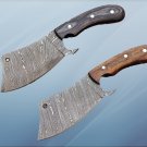 9" long Damascus steel full tang blade meat & vegetable cleaver, Leather sheath