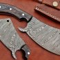 9" long Damascus steel full tang blade meat & vegetable cleaver, Leather sheath