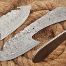 8" long rain drop pattern Damascus steel gut hook skinning blank blade, 5mm