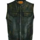 Mens Motorcycle Distressed Brown Collar Leather Vest Butter soft Thick Leather