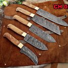 5 piece kitchen knives with sheath, overall 54" long hand forged Damascus steel