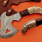 11.5" Damascus steel chopper knife, Pine queen and walnut scale, Leather sheath