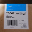 06-2013 GENUINE EPSON T6062 CYAN 220ml K3 INK STYLUS PRO 4800 4880