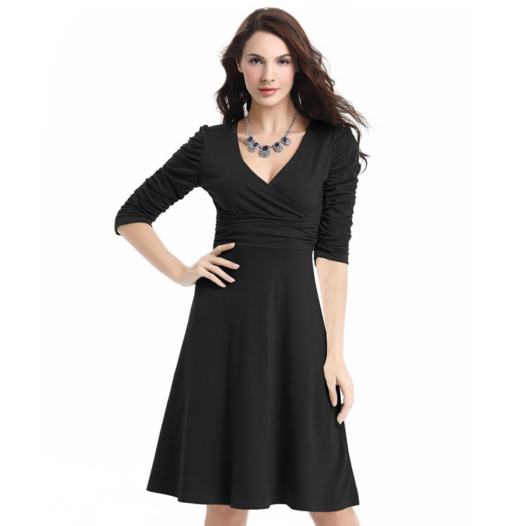 Size XXXL Black V-neck Women Swing Maxi Dress