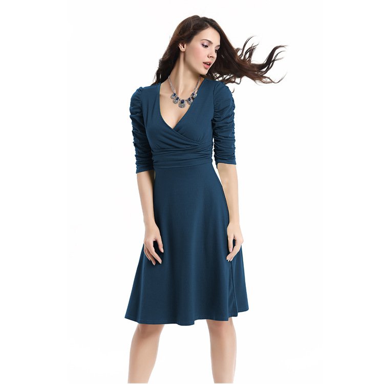 Size M Blue V-neck Women Swing Maxi Dress