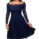 Size XXXL Blue Lace Women Swing Vintage Dress (4 Color)
