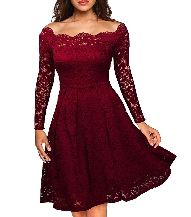 Size XXL Red Lace Women Swing Vintage Dress (4 Color)