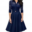 Size S Blue Lace Vintage Half Sleeve Women Swing Dress