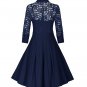 Size XL Blue Lace Vintage Half Sleeve Women Swing Dress