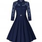 Size XXL Blue Lace Vintage Half Sleeve Women Swing Dress
