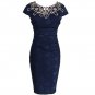 Size L Blue Lace Women Pencil Dress