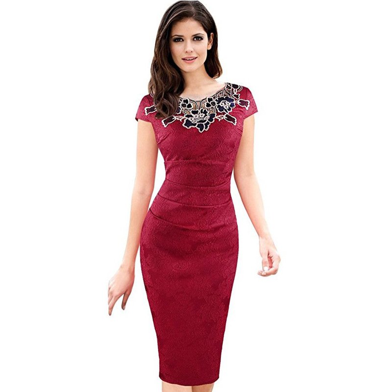 Size L Red Lace Women Pencil Dress