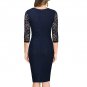 Size XXL Blue Lace Women V-neck Retro Pencil Dress