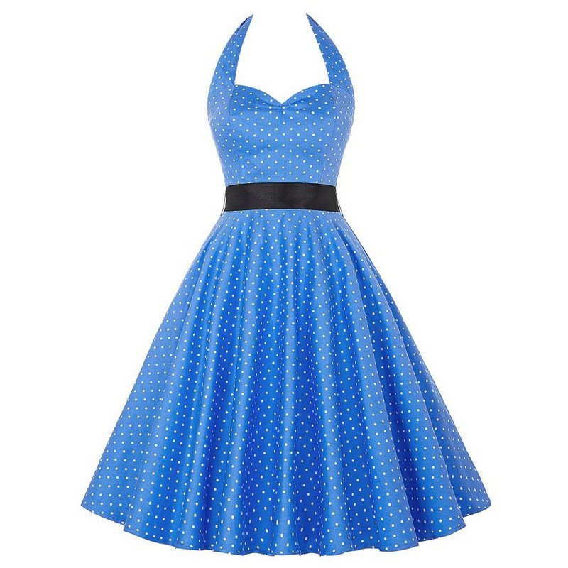 Size M Blue Sleeveless Vintage 1950s Women Dress