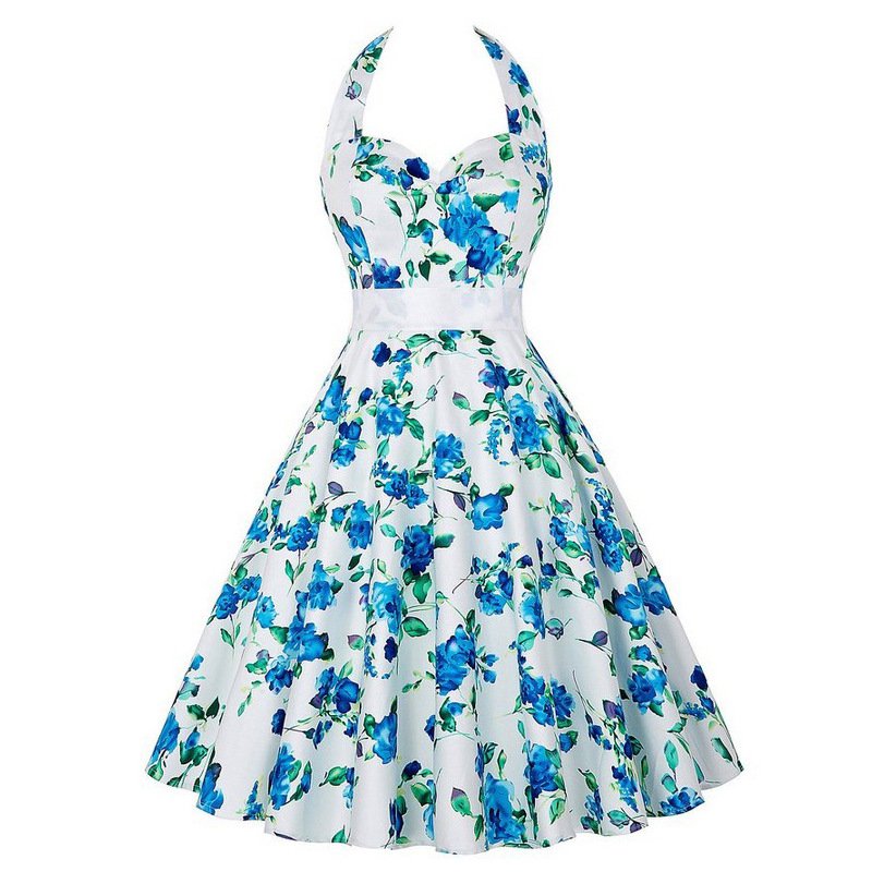Size XXL Blue Vintage 1950s Women Dress