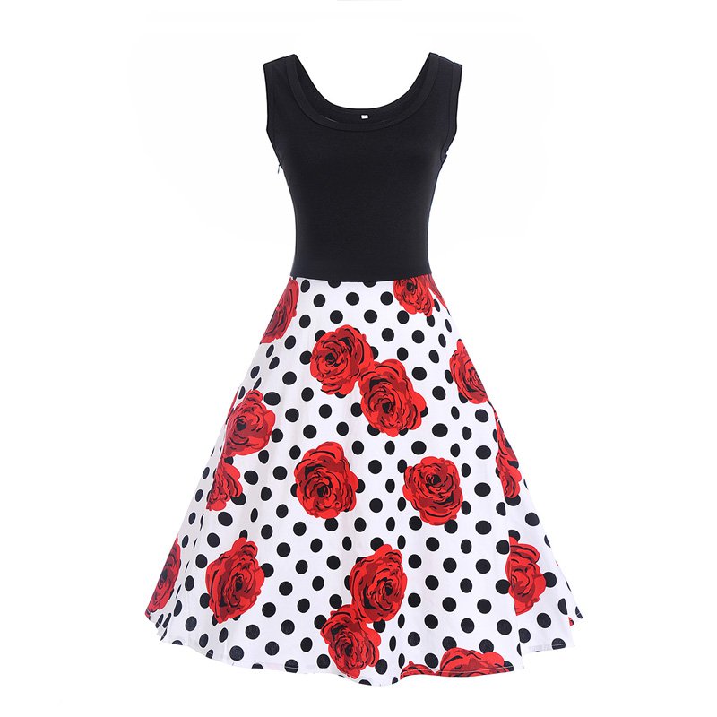 Size M Floral Printed Vintage 1950s Women Dress