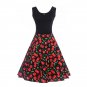 Size L Red Floral Printed Vintage 1950s Women Dress
