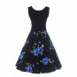 Size M Black Floral Printed Vintage 1950s Women Dress Sleeveless