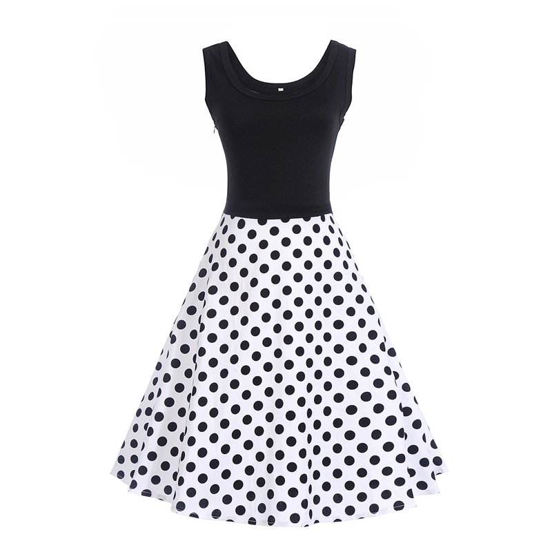 Size S Floral Printed Polka Dots Vintage 1950s Women Dress Sleeveless