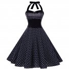 Size L Black Polka Dots Printed Vintage 1950s Women Dress