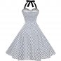 Size L White Polka Dots Printed Vintage 1950s Women Dress