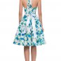 Size S Blue Floral Vintage 1950s Women Dress