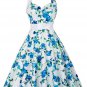 Size XL Blue Floral Vintage 1950s Women Dress