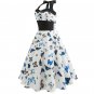 Size L White Fly Printed Vintage 1950s Women Dress