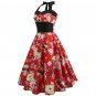 Size S Red Floral Vintage 1950s Women Printed Dress