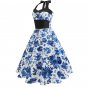 Size S Blue Floral Vintage 1950s Women Printed Dress