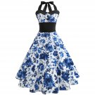 Size XL Blue Floral Vintage 1950s Women Printed Dress